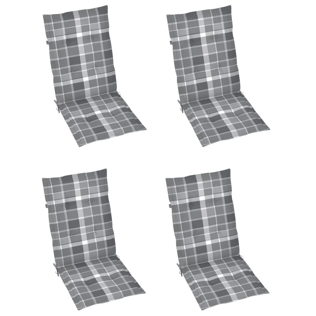 vidaXL Vrtne stolice sa sivim kariranim jastucima 4 kom od tikovine