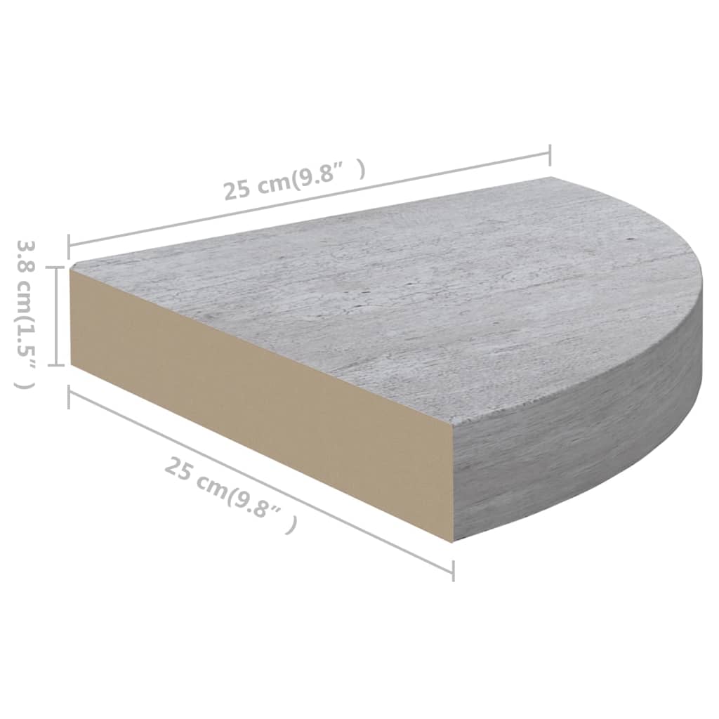 vidaXL Kutna zidna polica siva boja betona 25 x 25 x 3,8 cm MDF