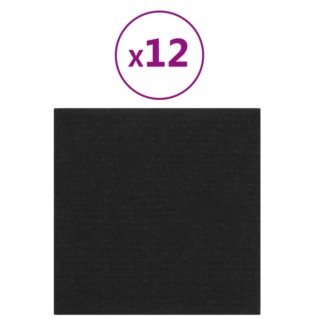 vidaXL Zidne ploče od tkanine 12 kom crne 30 x 30 cm 1,08 m²