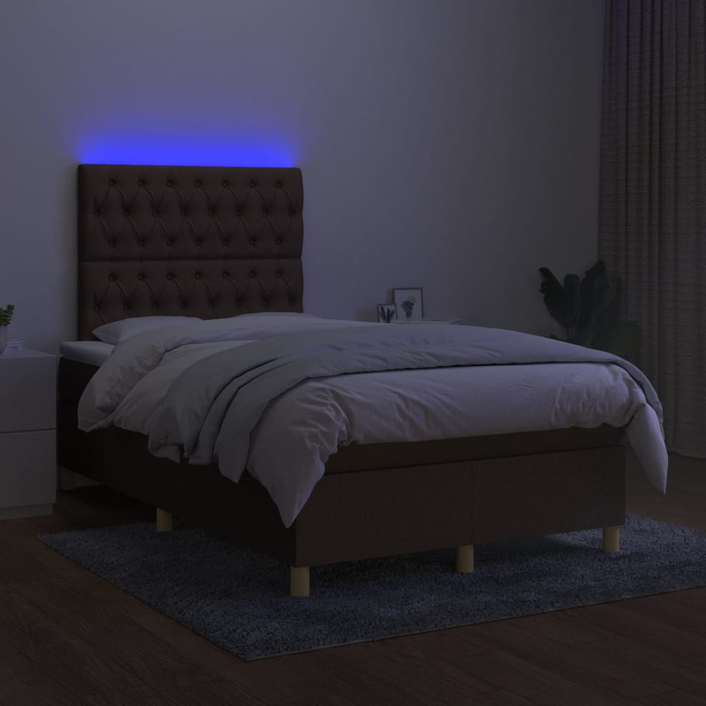 vidaXL Krevet box spring s madracem LED tamnosmeđi 120x200 cm tkanina