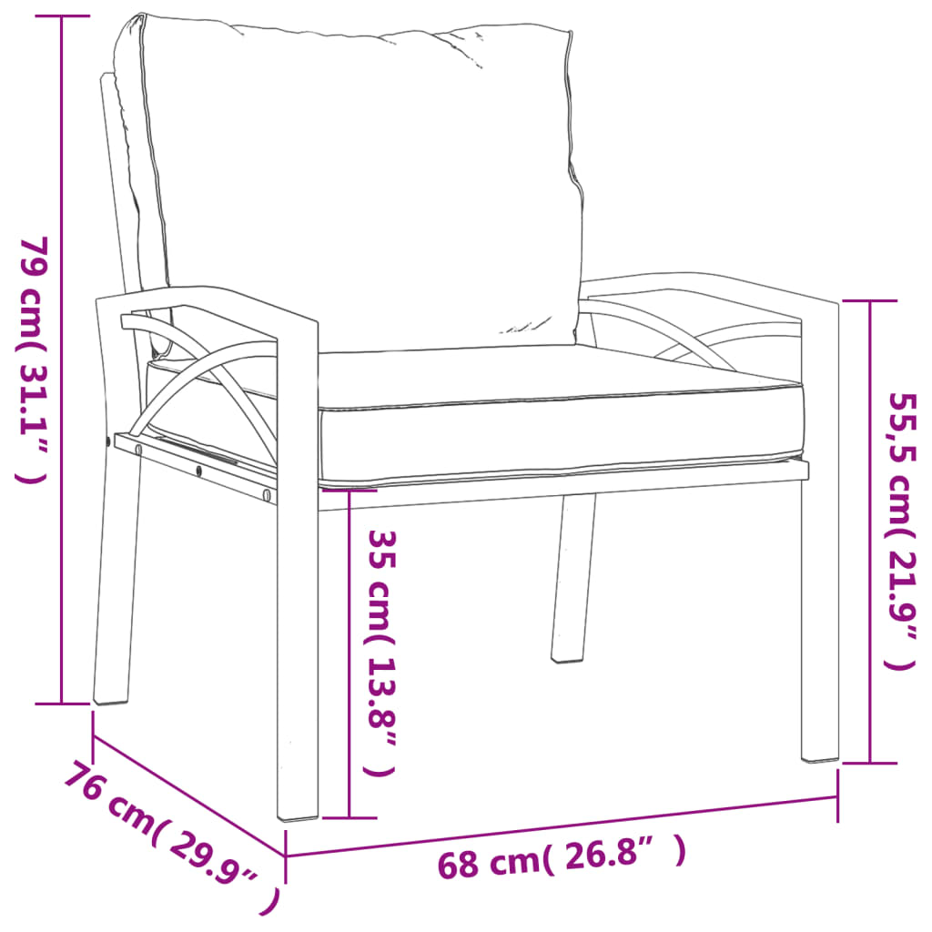 vidaXL Vrtne stolice s jastucima boje pijeska 2 kom 68x76x79 m čelične