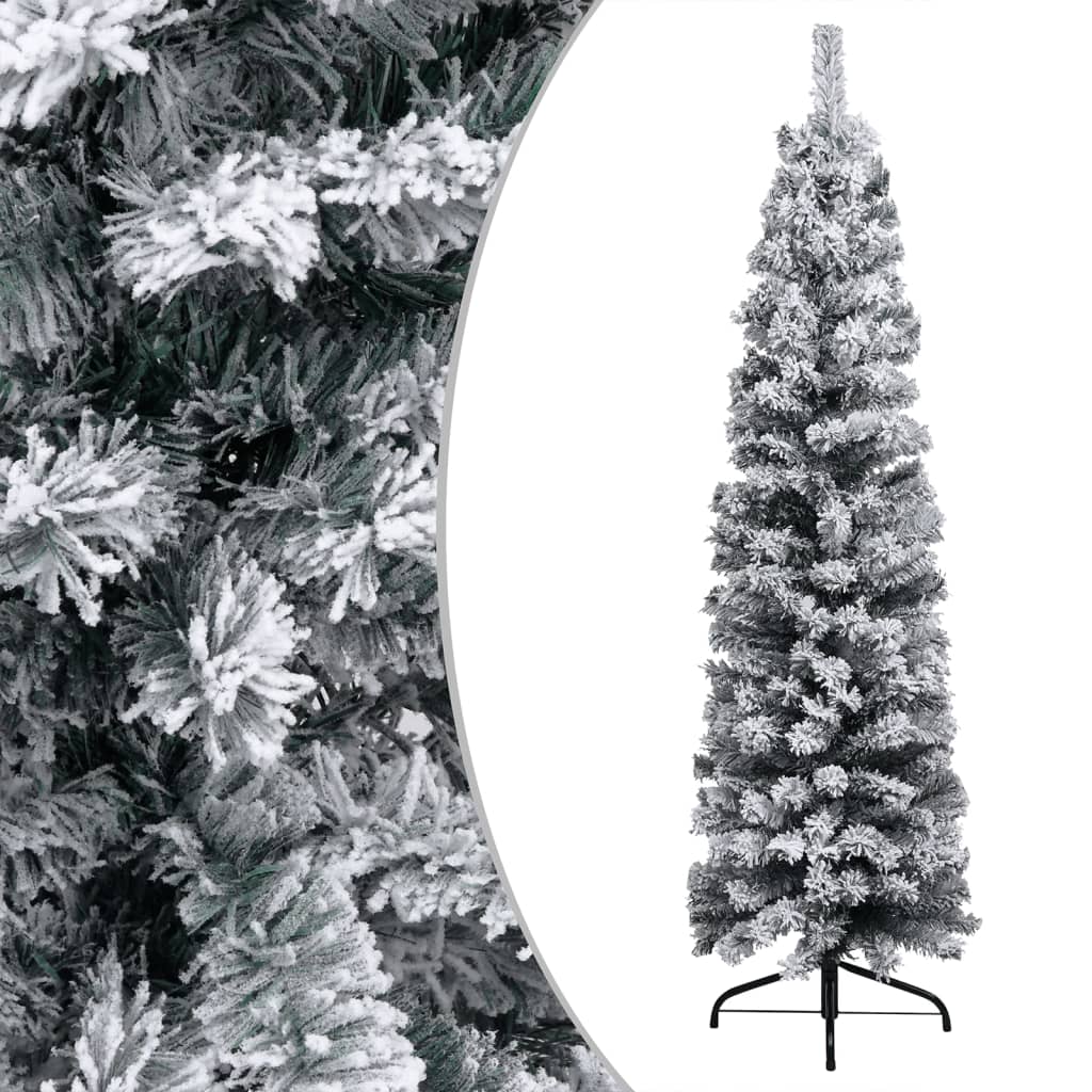 vidaXL Tanko osvijetljeno božićno drvce sa snijegom zeleno 210 cm PVC
