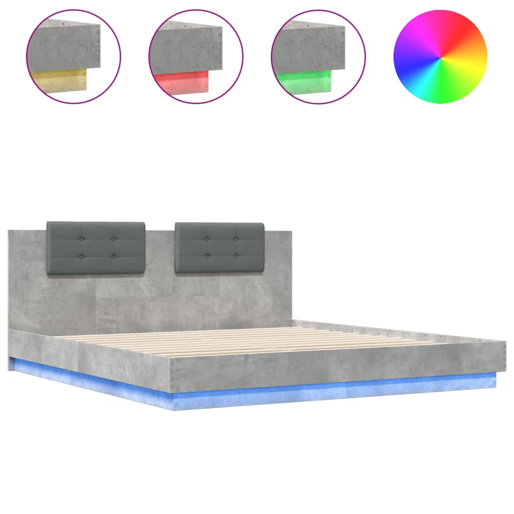 vidaXL Okvir kreveta s uzglavljem LED siva boja betona 180 x 200 cm
