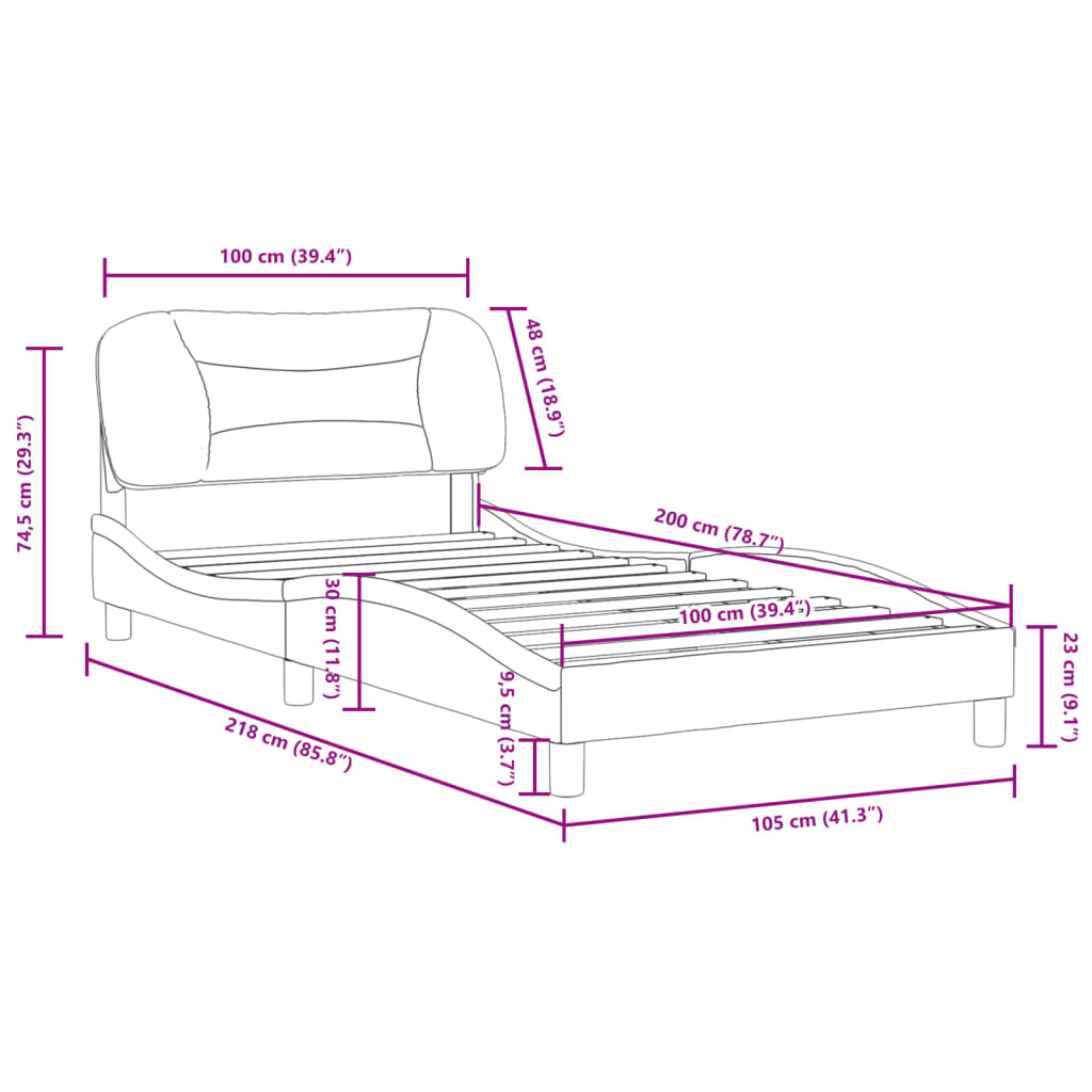 vidaXL Okvir za krevet s uzglavljem crni 100x200 cm od umjetne kože