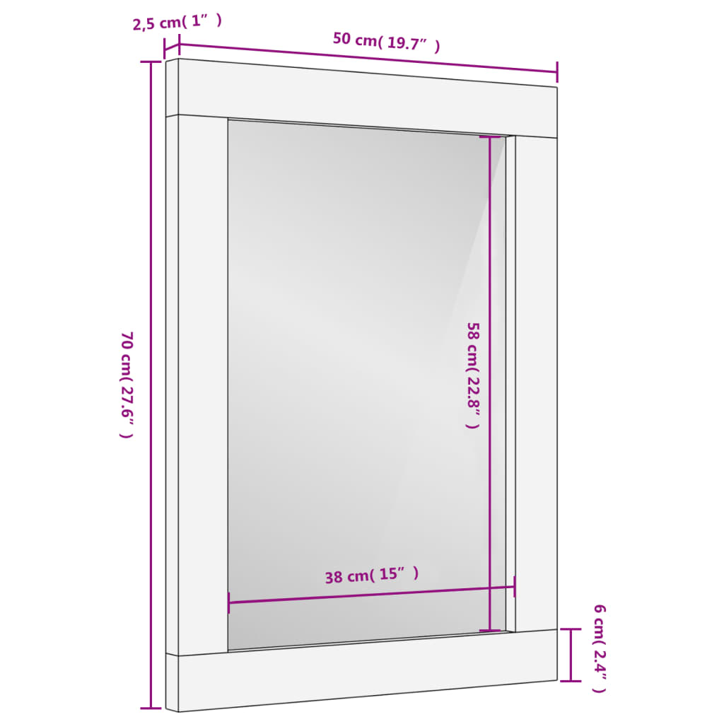 vidaXL Kupaonsko ogledalo crno 50 x 70 x 2,5 cm od drva manga i stakla
