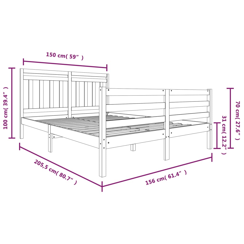 vidaXL Okvir za krevet od masivnog drva boja meda 150x200 cm veliki