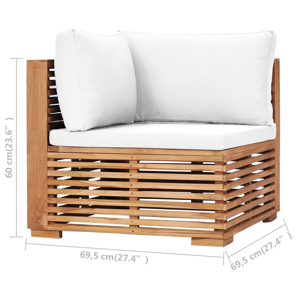 vidaXL Vrtna kutna sofa s krem jastukom od masivne tikovine