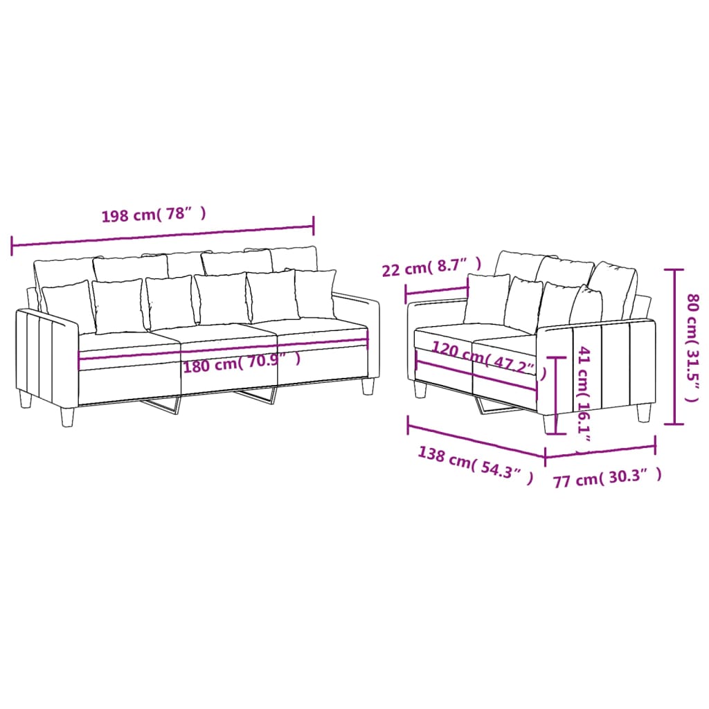 vidaXL 2-dijelni set sofa s jastucima svjetlosivi od tkanine