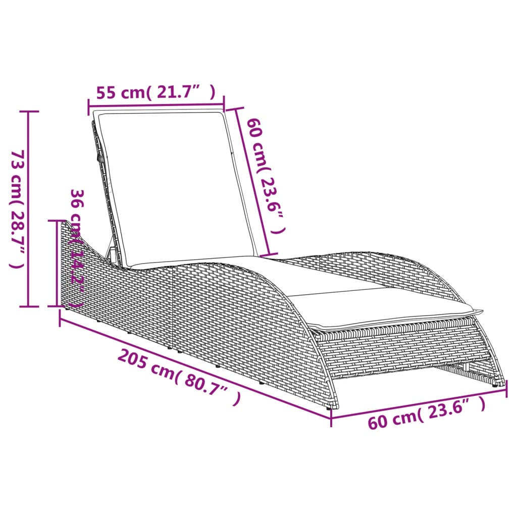 vidaXL Ležaljka za sunčanje s jastukom bež 60x205x73 cm poliratan