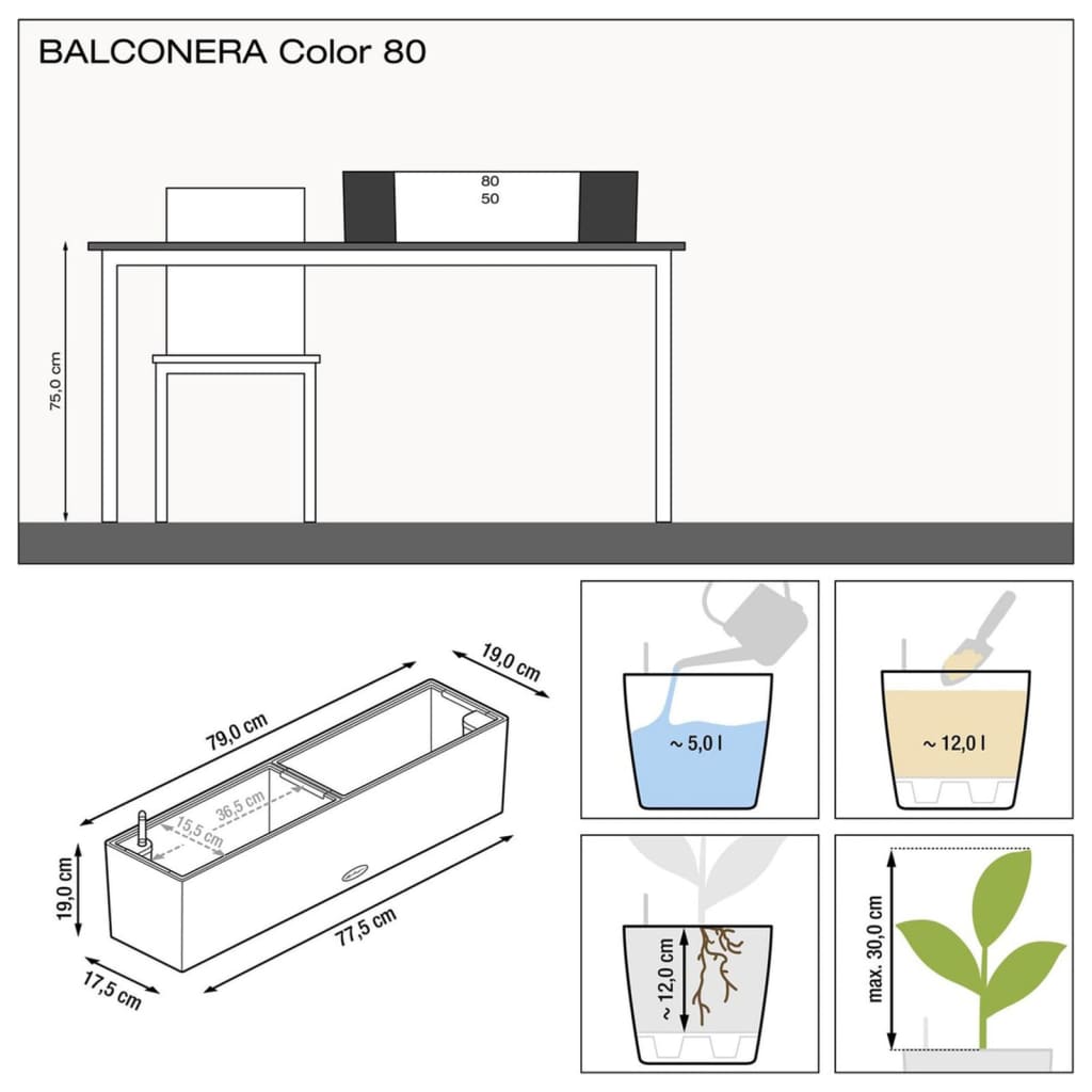 LECHUZA sadilica Balconera Color 80 ALL-IN-ONE bijela 15680