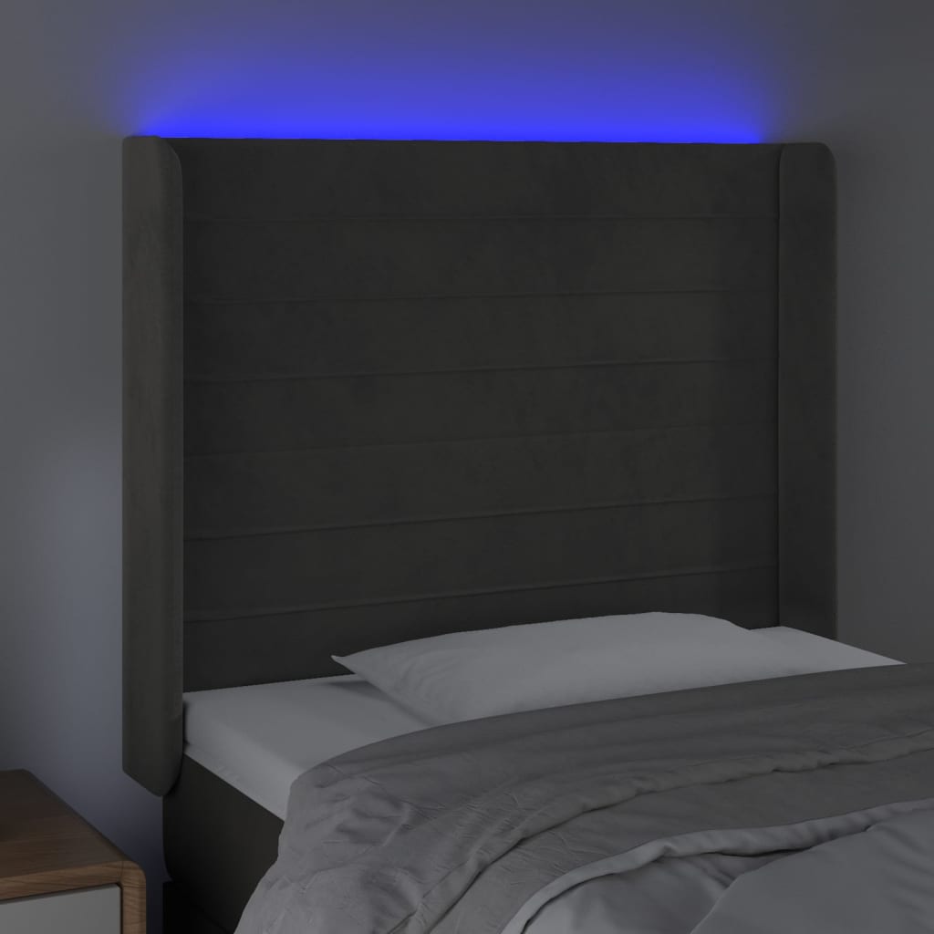 vidaXL LED uzglavlje tamnosivo 103x16x118/128 cm baršunasto