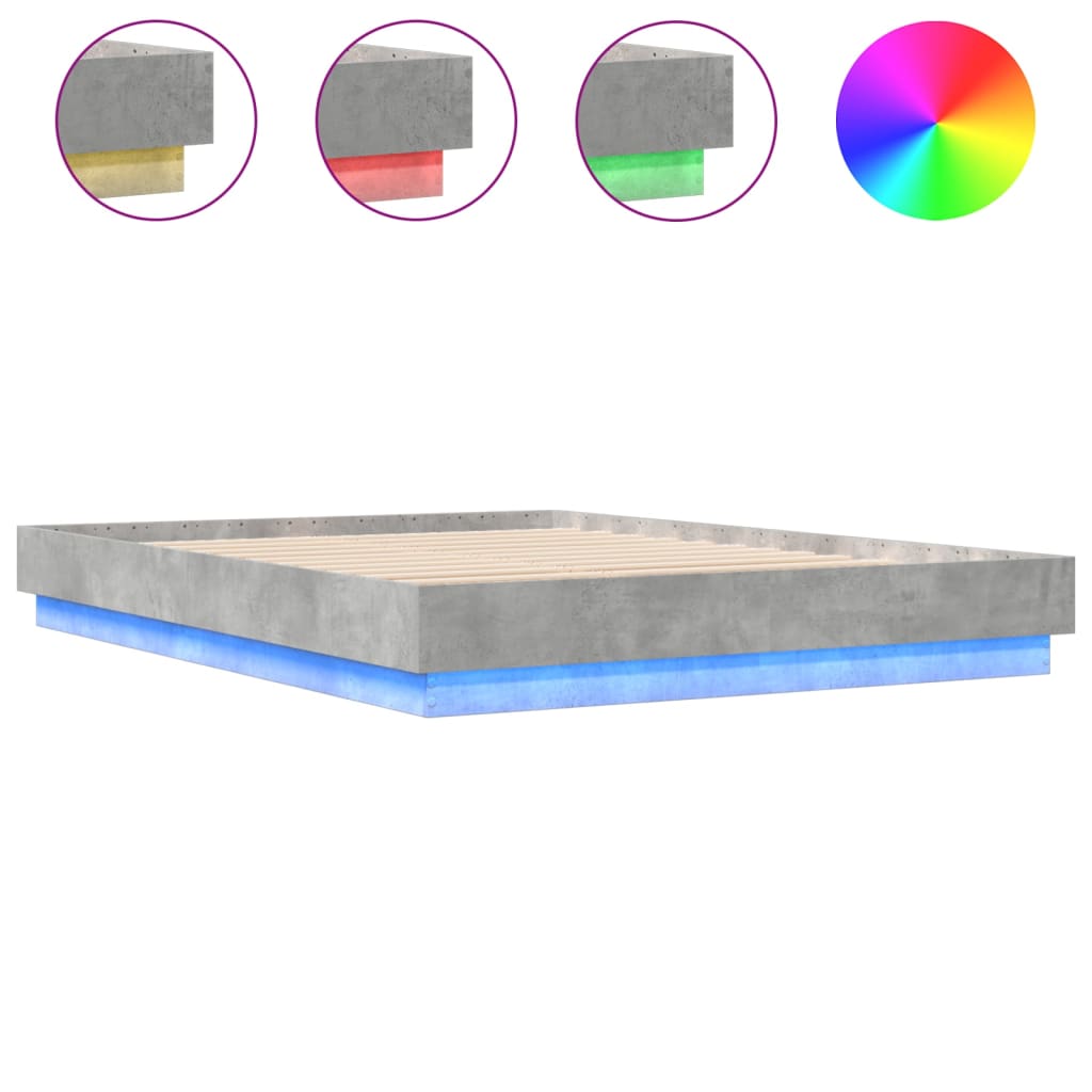 vidaXL Okvir kreveta s LED svjetlima siva boja betona 140 x 200 cm