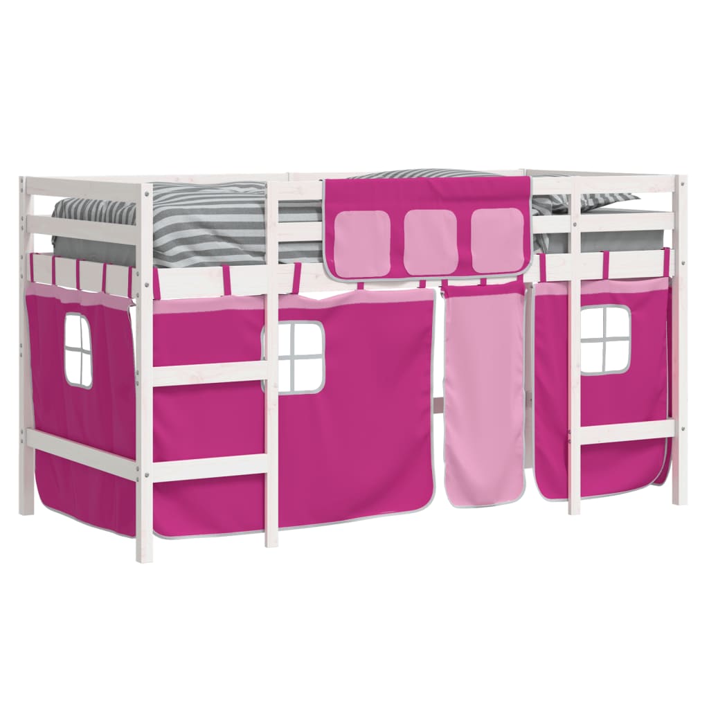 vidaXL Dječji krevet na kat i zavjese ružičasti 90x190 cm borovina