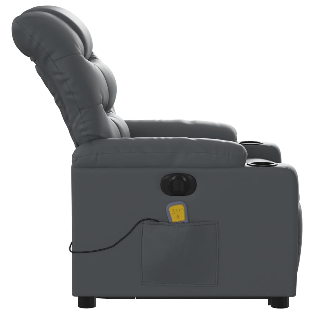 vidaXL Električni masažni naslonjač na podizanje od umjetne kože siva