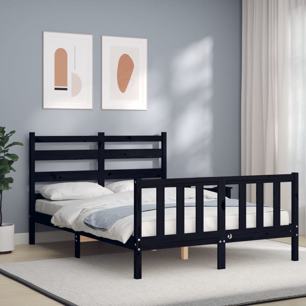 vidaXL Okvir kreveta s uzglavljem crni bračni od masivnog drva