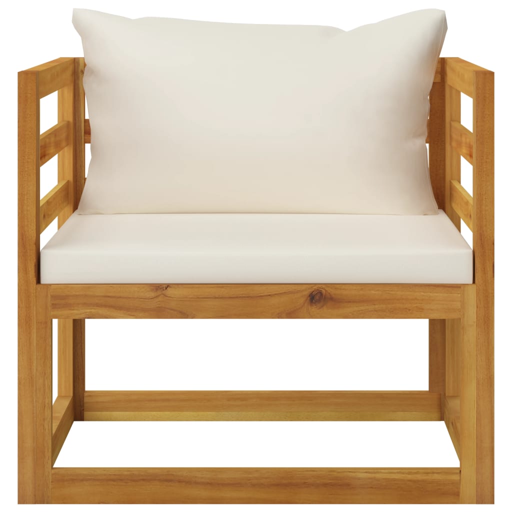 vidaXL Vrtna stolica od masivnog bagremovog drva s krem jastucima