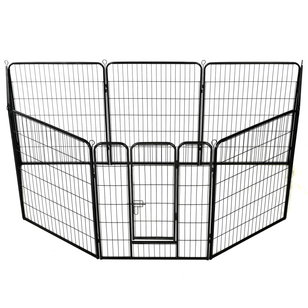 vidaXL Ograda za pse s 8 ploča od čelika 80 x 100 cm crna