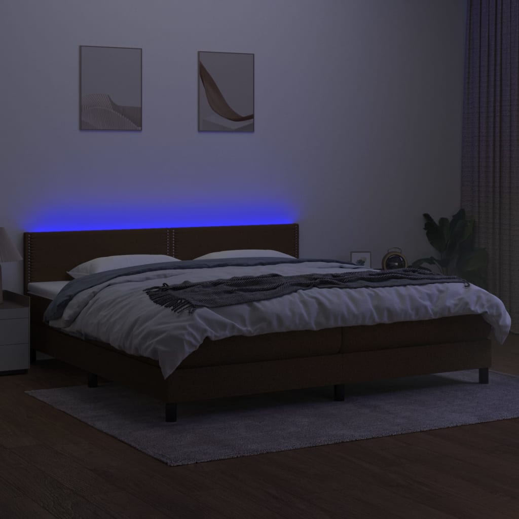 vidaXL Krevet box spring s madracem LED tamnosmeđi 200x200 cm tkanina