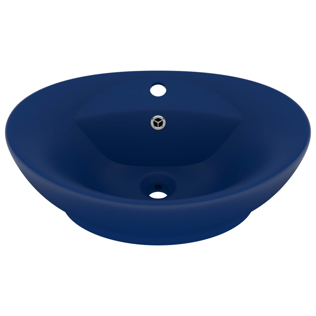 vidaXL Luksuzni ovalni umivaonik mat tamnoplavi 58,5 x 39 cm keramički