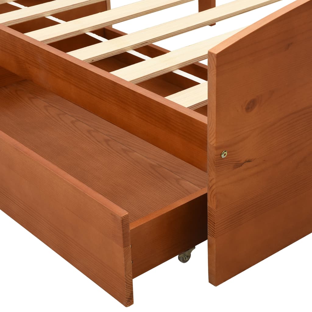 vidaXL Okvir za krevet s 2 ladice boja meda 90x200 cm masivna borovina