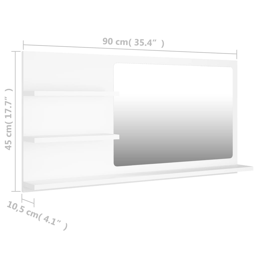 vidaXL Kupaonsko ogledalo bijelo 90 x 10,5 x 45 cm konstruirano drvo