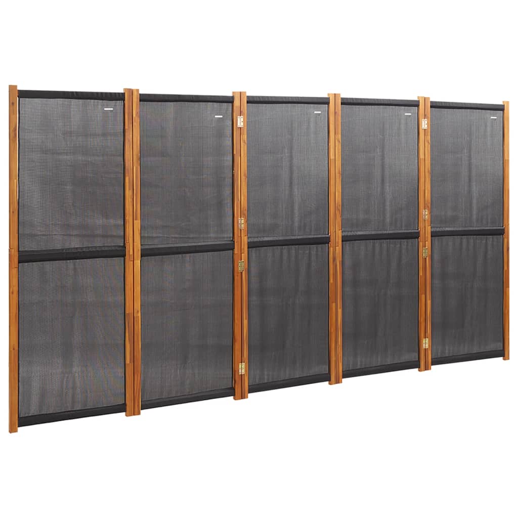 vidaXL Sobna pregrada s 5 panela crna 350 x 180 cm