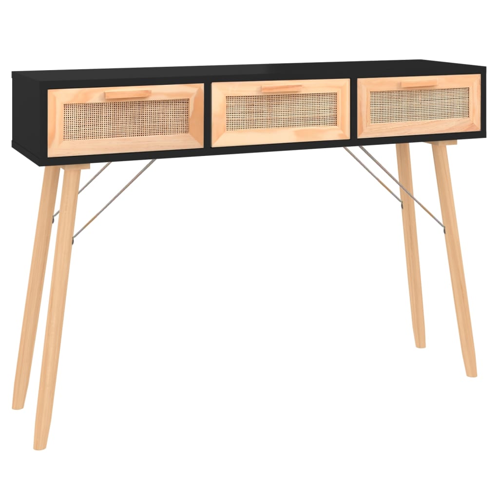 vidaXL Konzolni stol crni 105x30x75 cm od borovine i prirodnog ratana