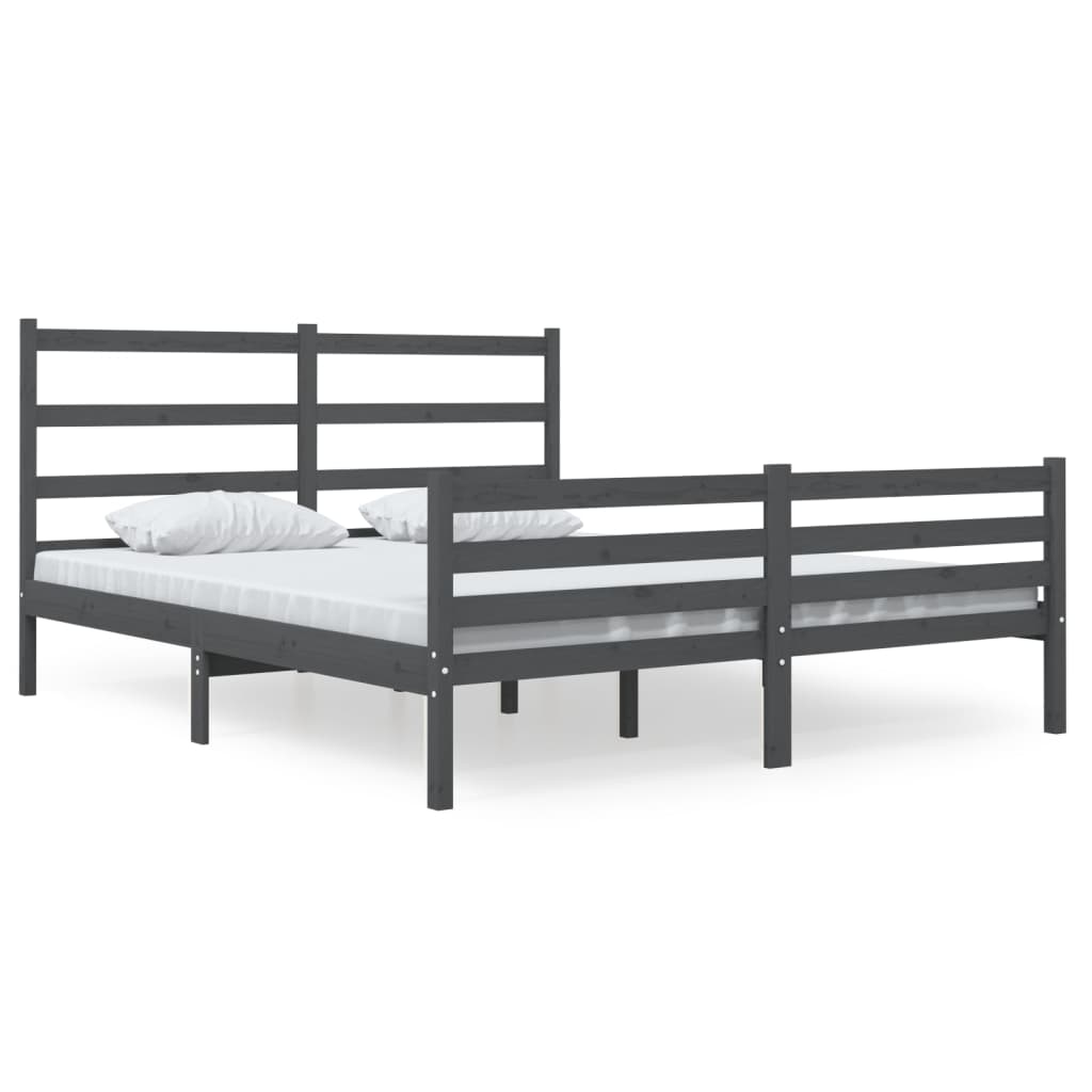 vidaXL Okvir za krevet od masivne borovine 140 x 190 cm sivi