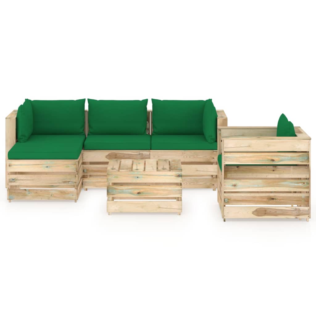 vidaXL 6-dijelna vrtna garnitura s jastucima zeleno impregnirano drvo