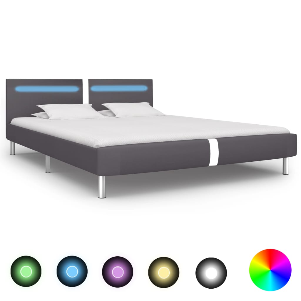 vidaXL Okvir za krevet od umjetne kože LED svjetlom sivi 180x200 cm