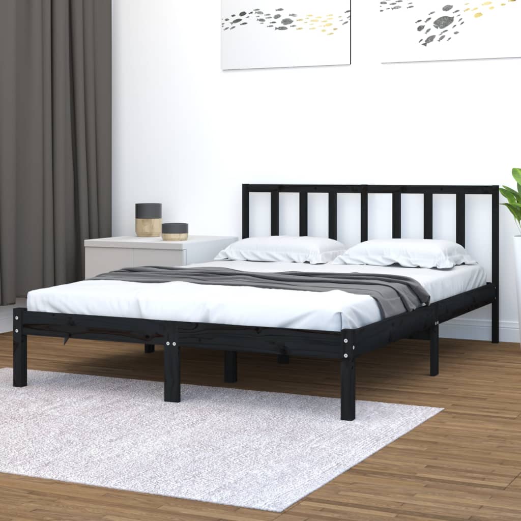 vidaXL Okvir za krevet od masivne borovine crni 135x190 cm bračni