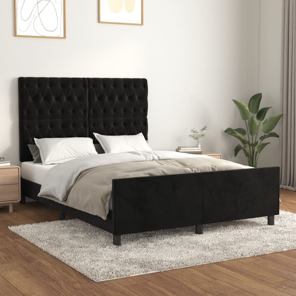 vidaXL Okvir za krevet s uzglavljem crni 140x200 cm baršunasti