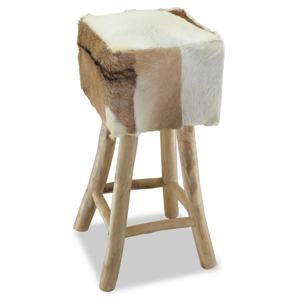 vidaXL Barska stolica od prave kože i masivne tikovine