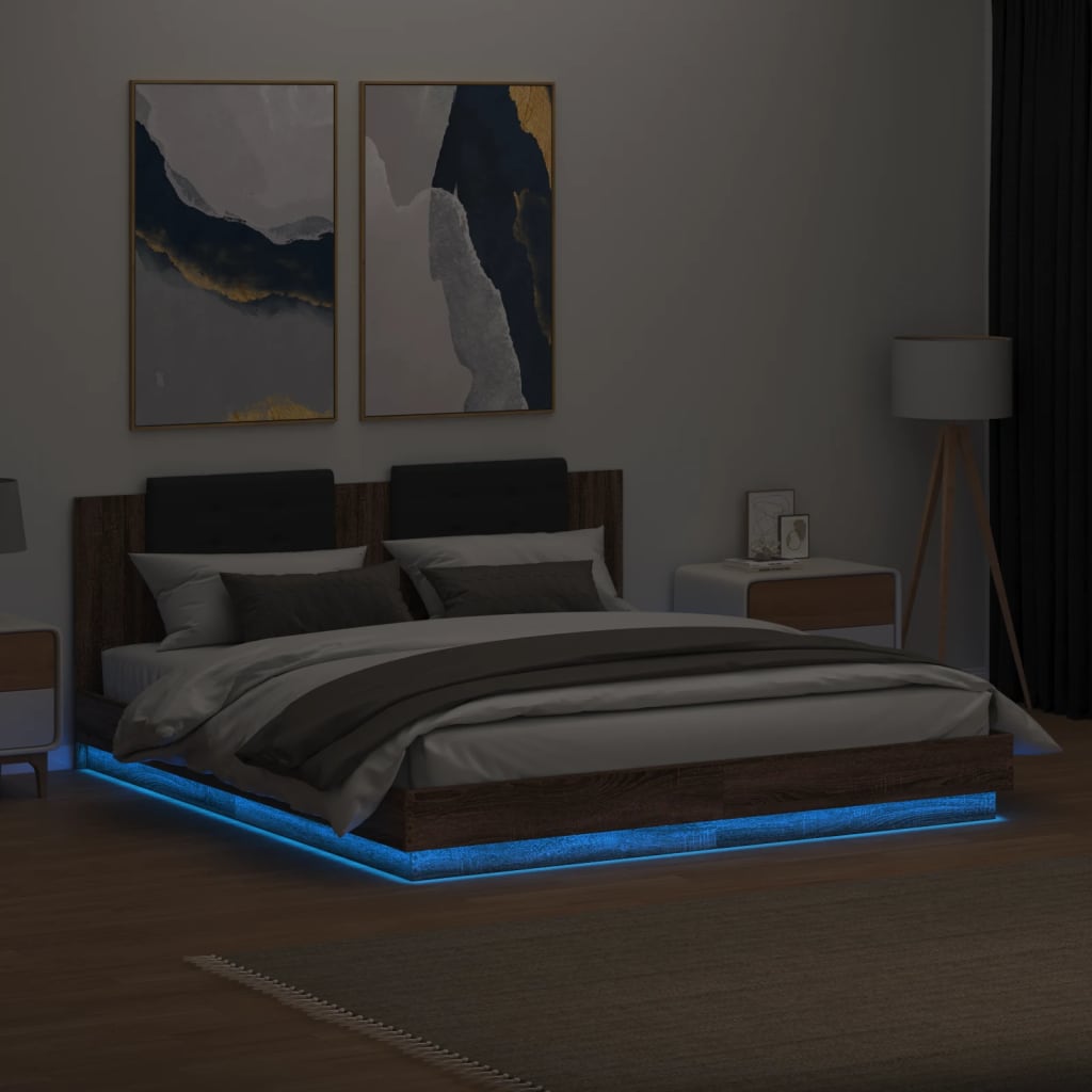 vidaXL Okvir kreveta s uzglavljem LED boja smeđeg hrasta 160 x 200 cm