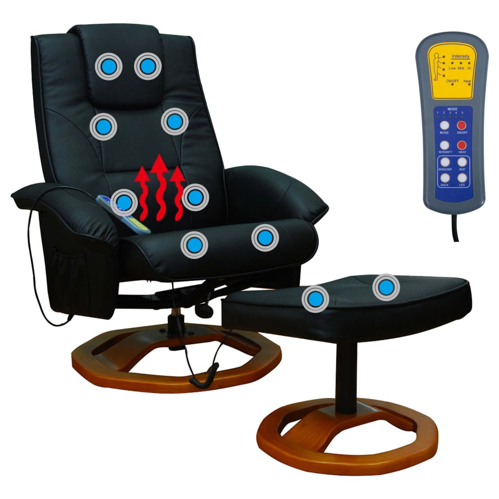vidaXL Masažna fotelja od umjetne kože s osloncem za noge crna