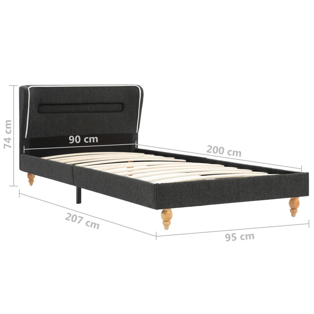 vidaXL Krevet od jute s LED svjetlom i madracem tamnosivi 90 x 200 cm