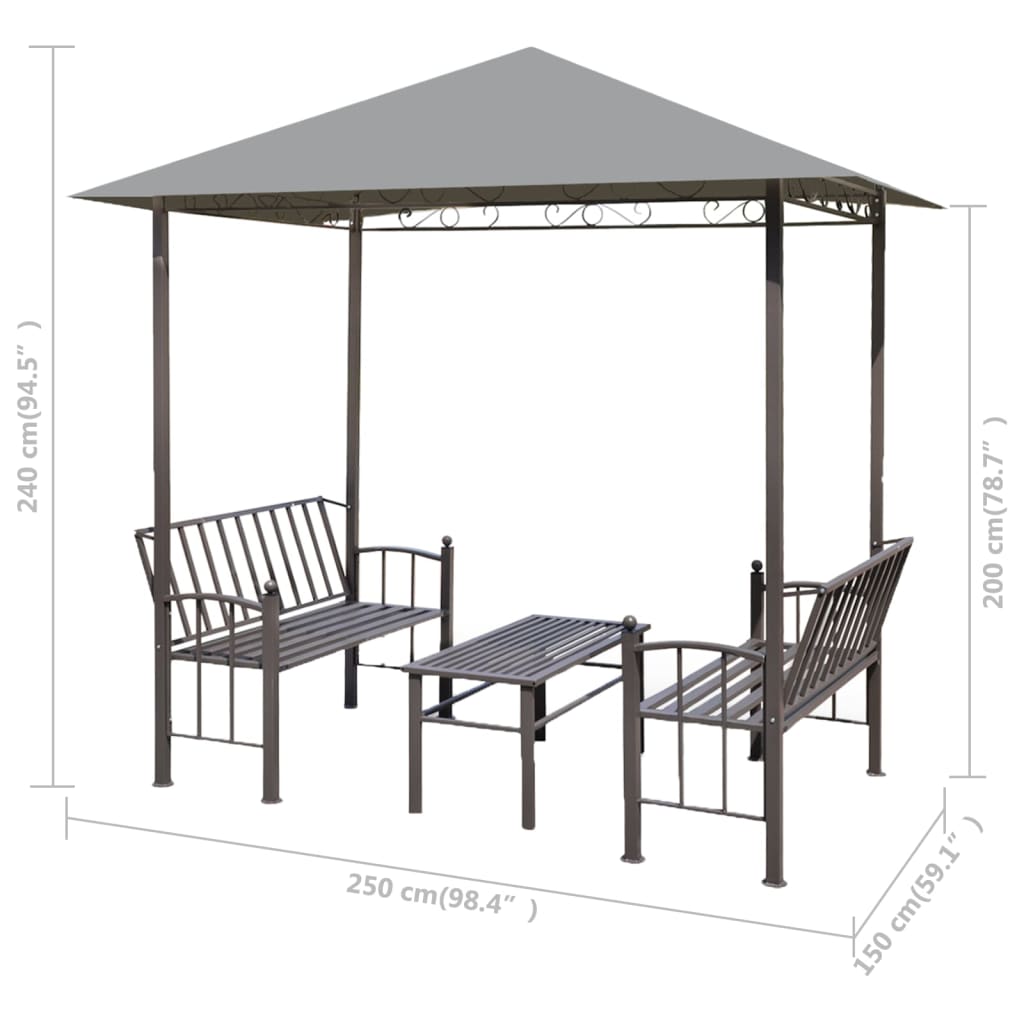 vidaXL Vrtni paviljon sa stolom i klupama 2,5 x 1,5 x 2,4 m antracit