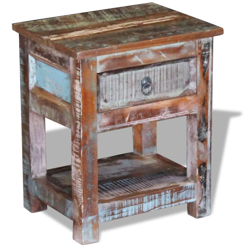 vidaXL Bočni stolić s 1 ladicom masivno obnovljeno drvo 43x33x51 cm