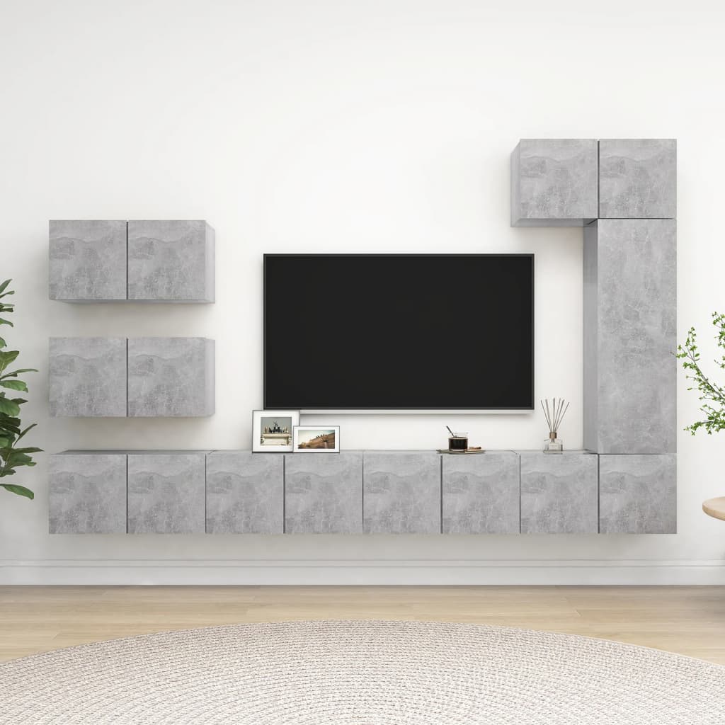 vidaXL 8-dijelni set TV ormarića siva boja betona od iverice
