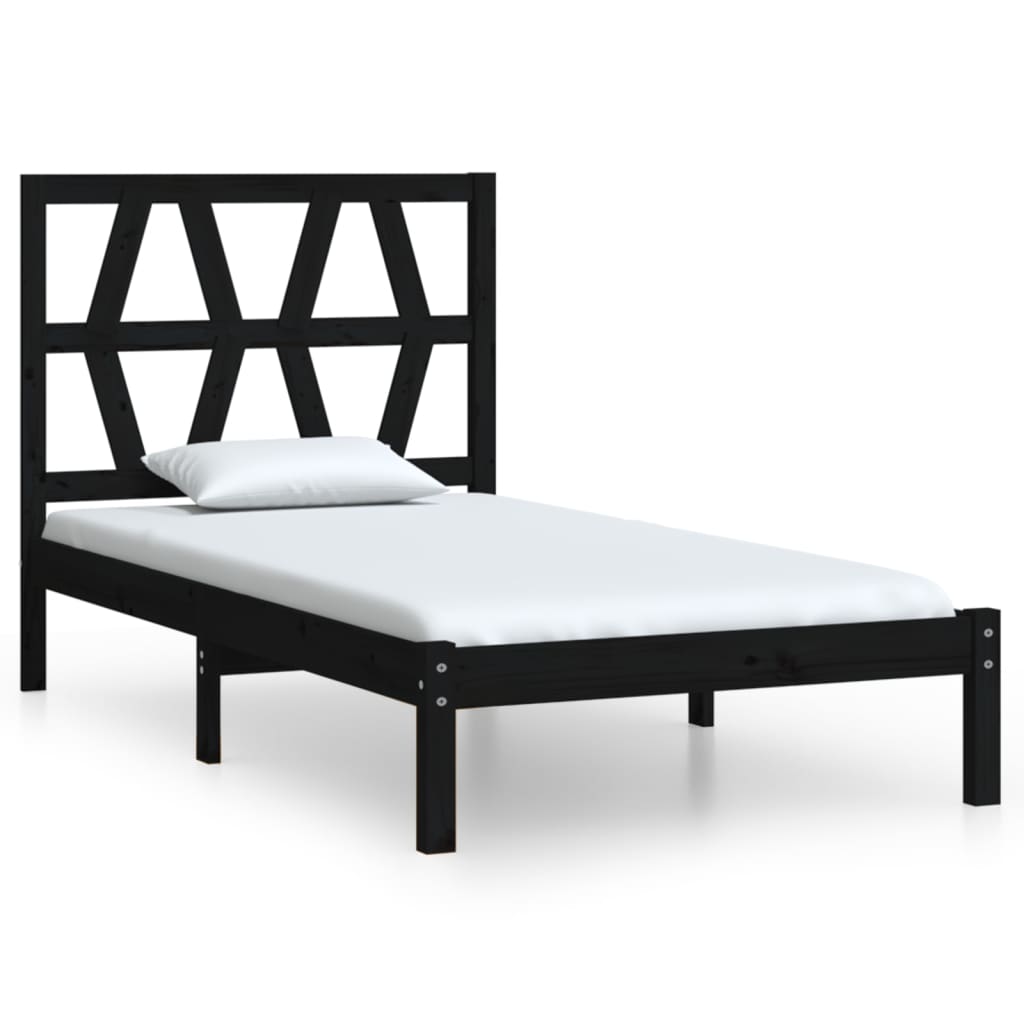 vidaXL Okvir za krevet od borovine crni 75 x 190 cm jednokrevetni