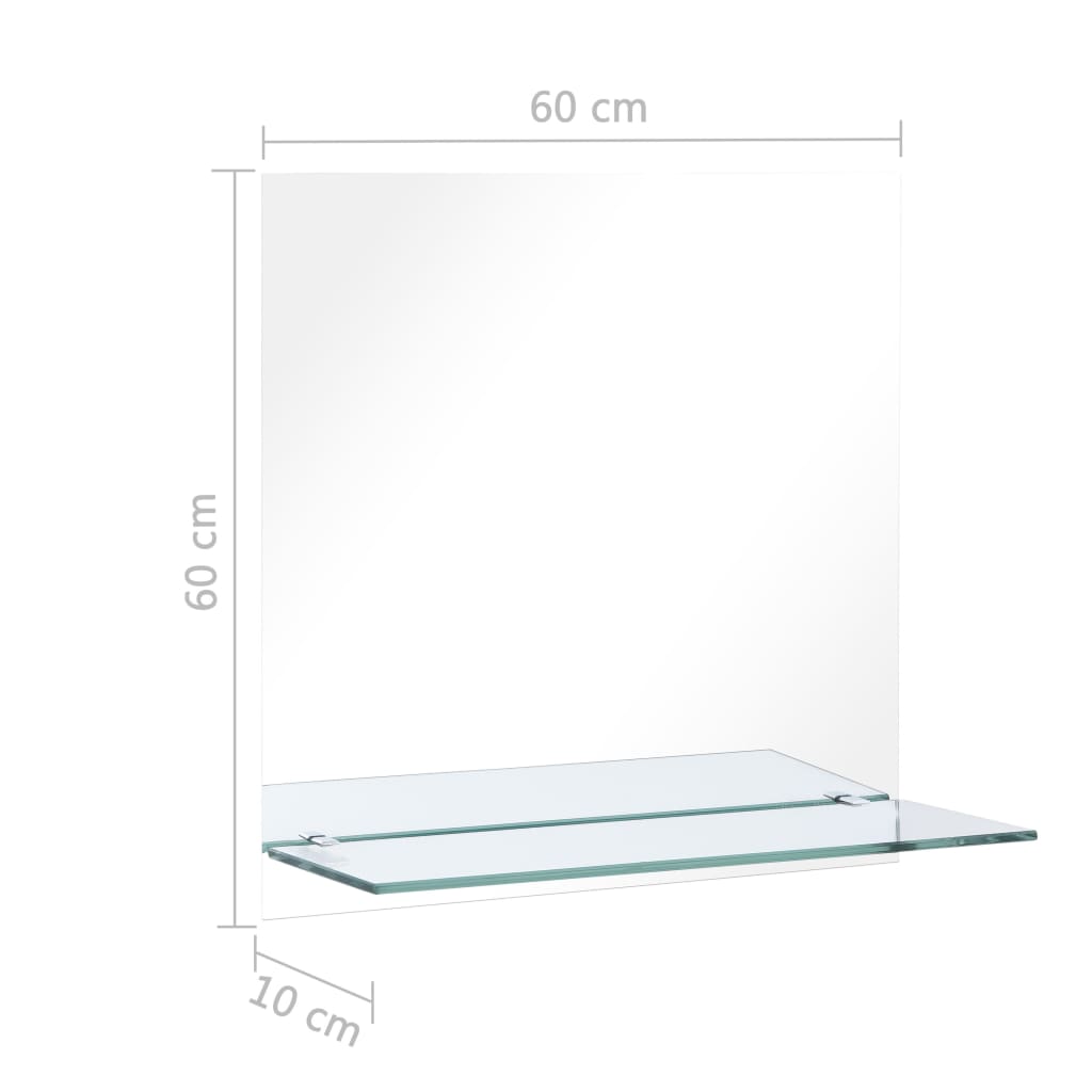 vidaXL Zidno ogledalo s policom 60 x 60 cm od kaljenog stakla