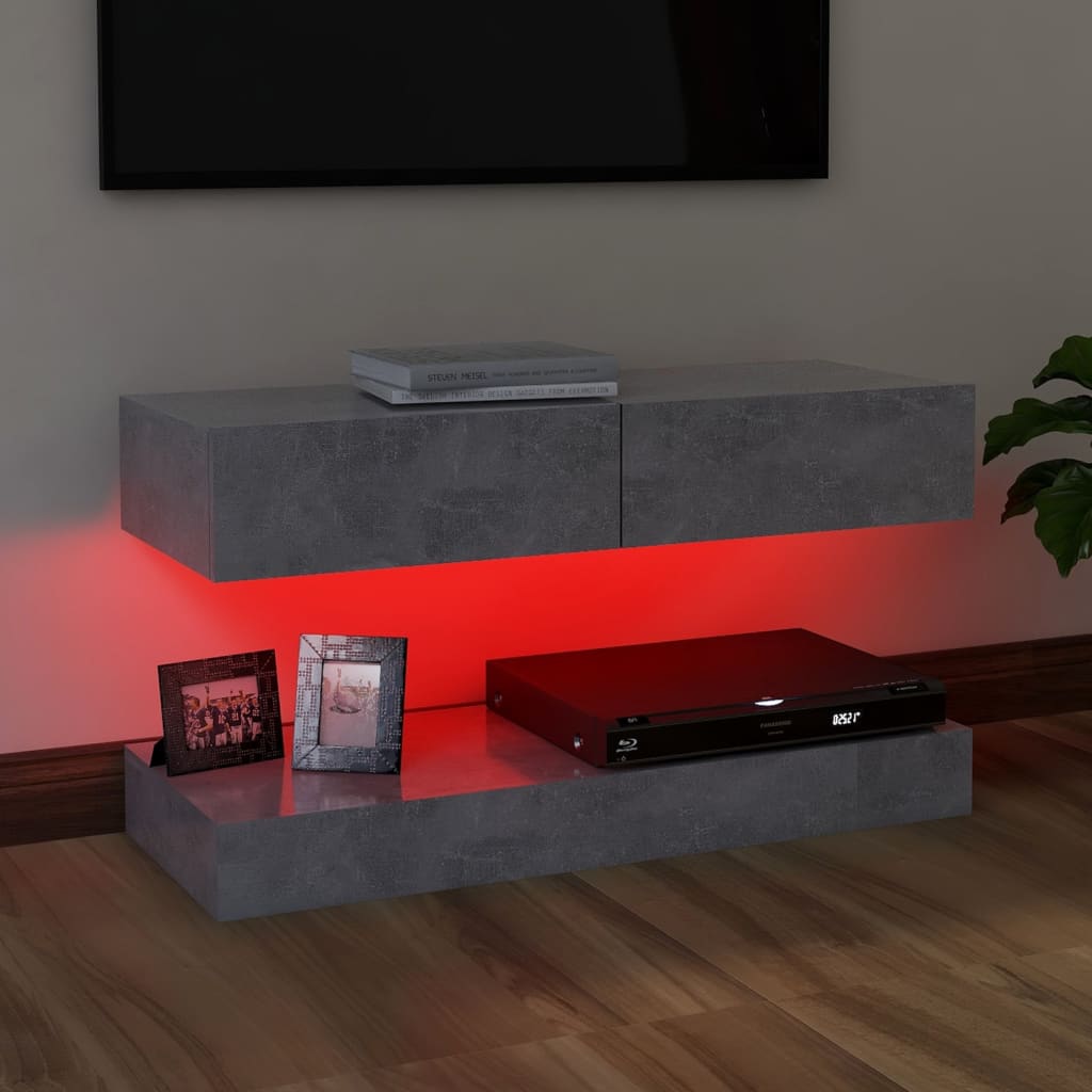 vidaXL TV ormarić s LED svjetlima siva boja betona 90 x 35 cm