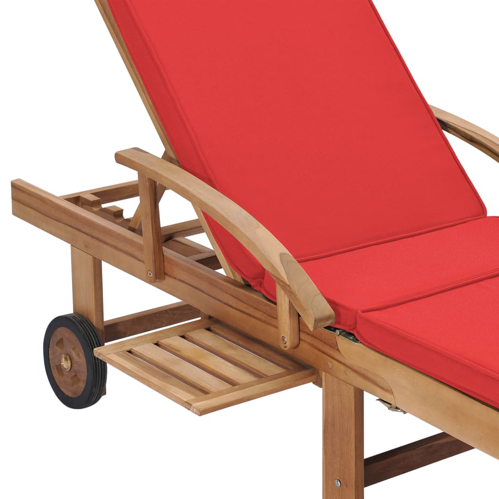 vidaXL Ležaljke za sunčanje s jastucima 2 kom masivna tikovina crvene