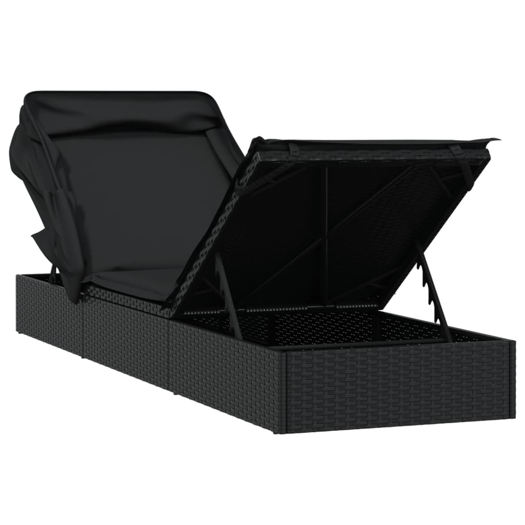 vidaXL Ležaj za sunčanje sklopivi krov crni 213 x 63 x 97 cm poliratan