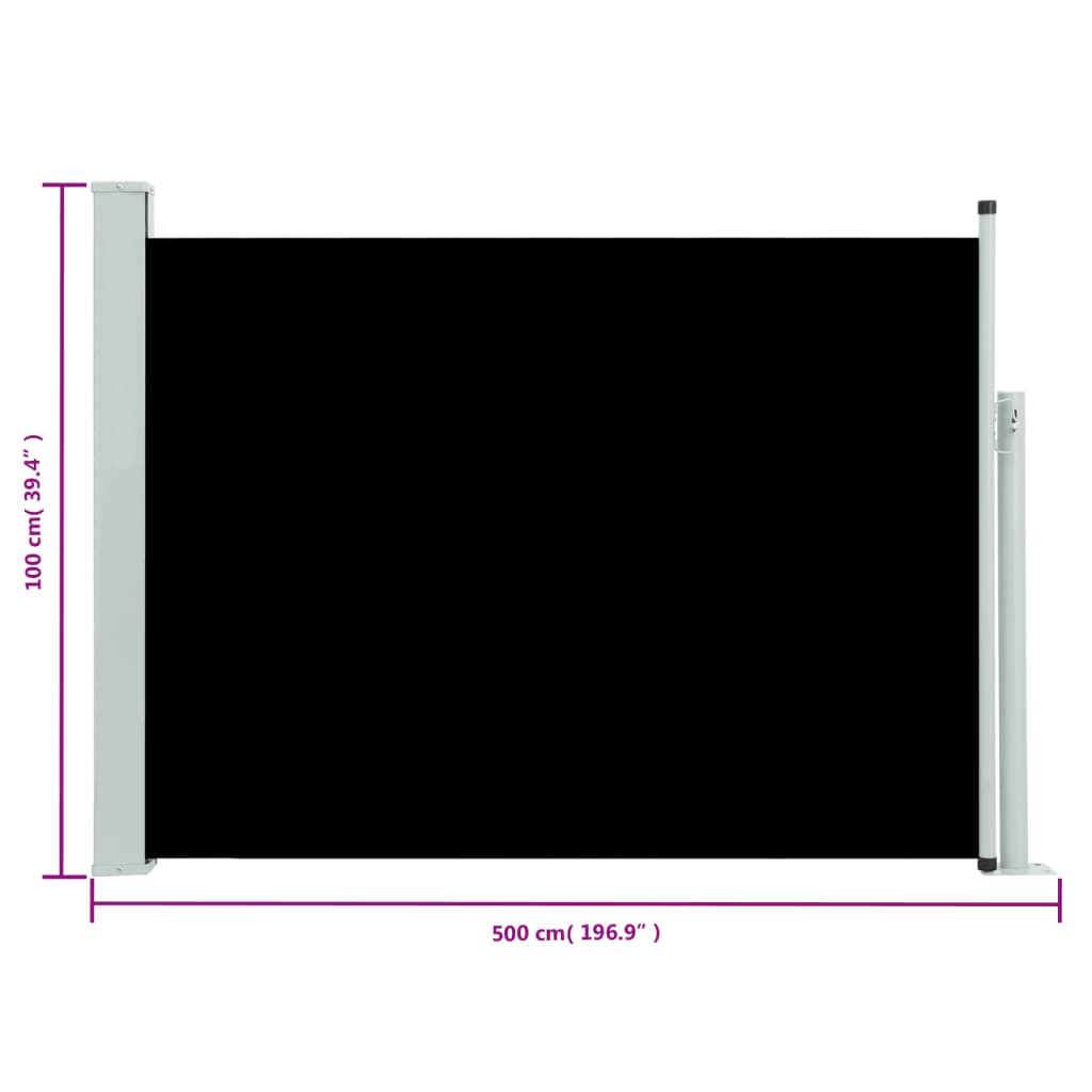 vidaXL Uvlačiva bočna tenda za terasu 100 x 500 cm crna