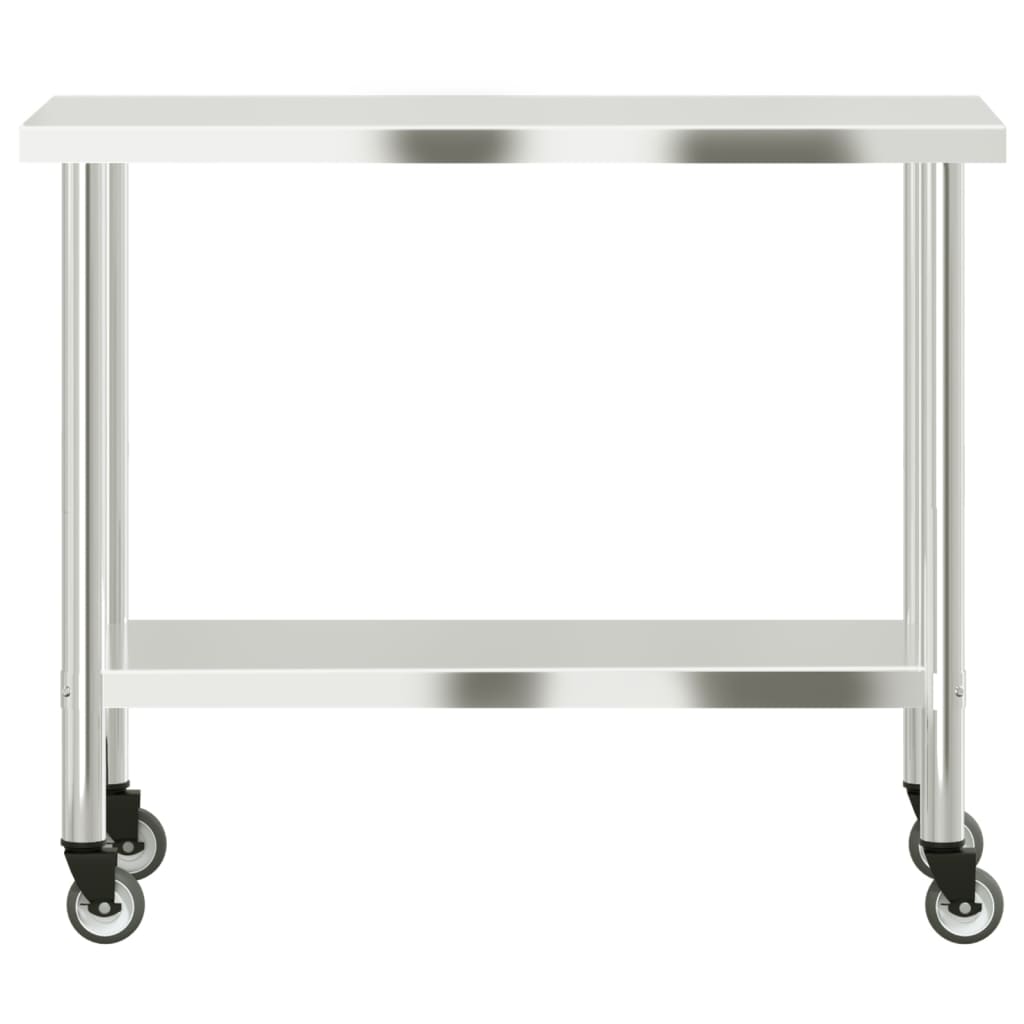 vidaXL Kuhinjski radni stol s kotačima 110x55x85 cm nehrđajući čelik