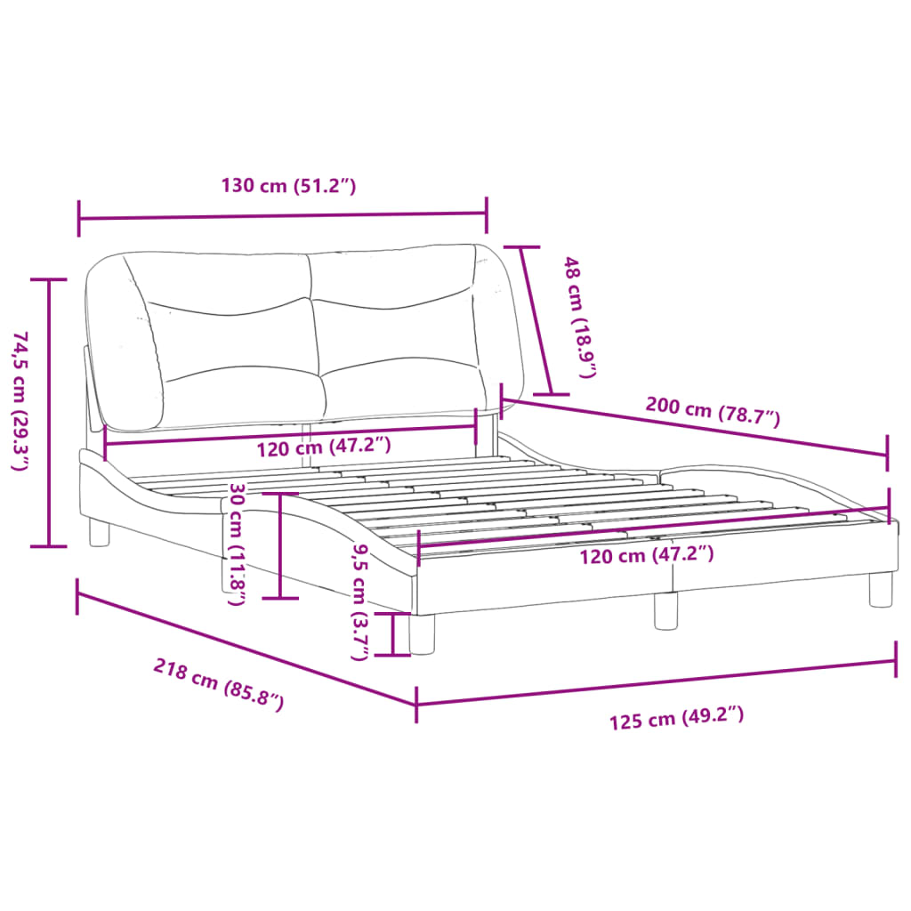 vidaXL Okvir za krevet s uzglavljem krem 120x200 cm od tkanine