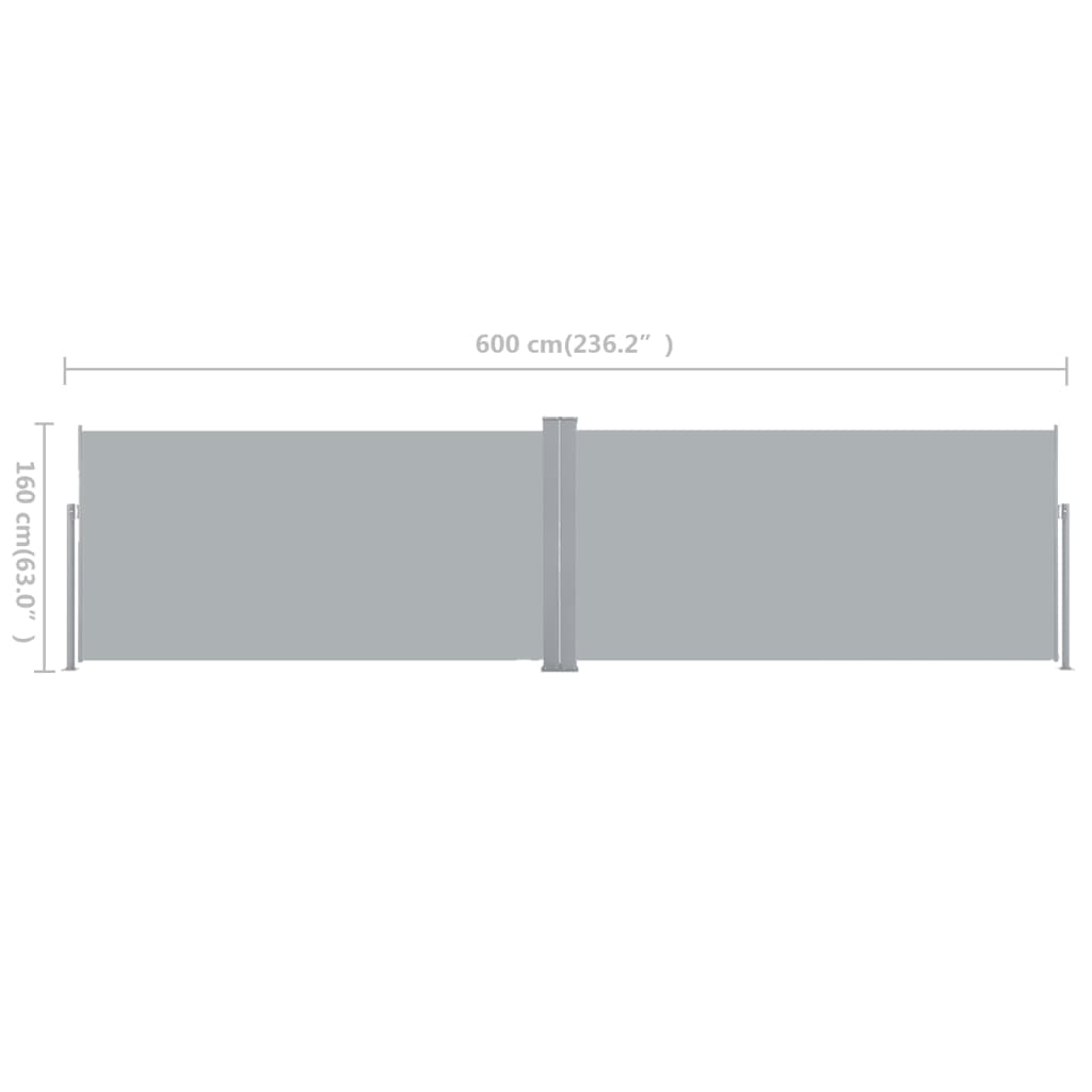 vidaXL Bočna Tenda Uvlačiva 160x600 cm Siva