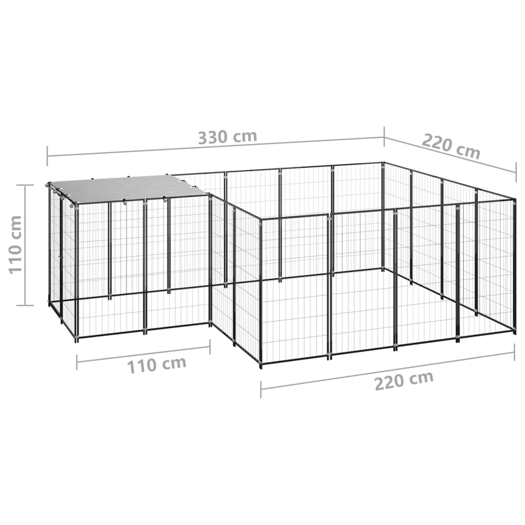 vidaXL Kavez za pse crni 6,05 m² čelični