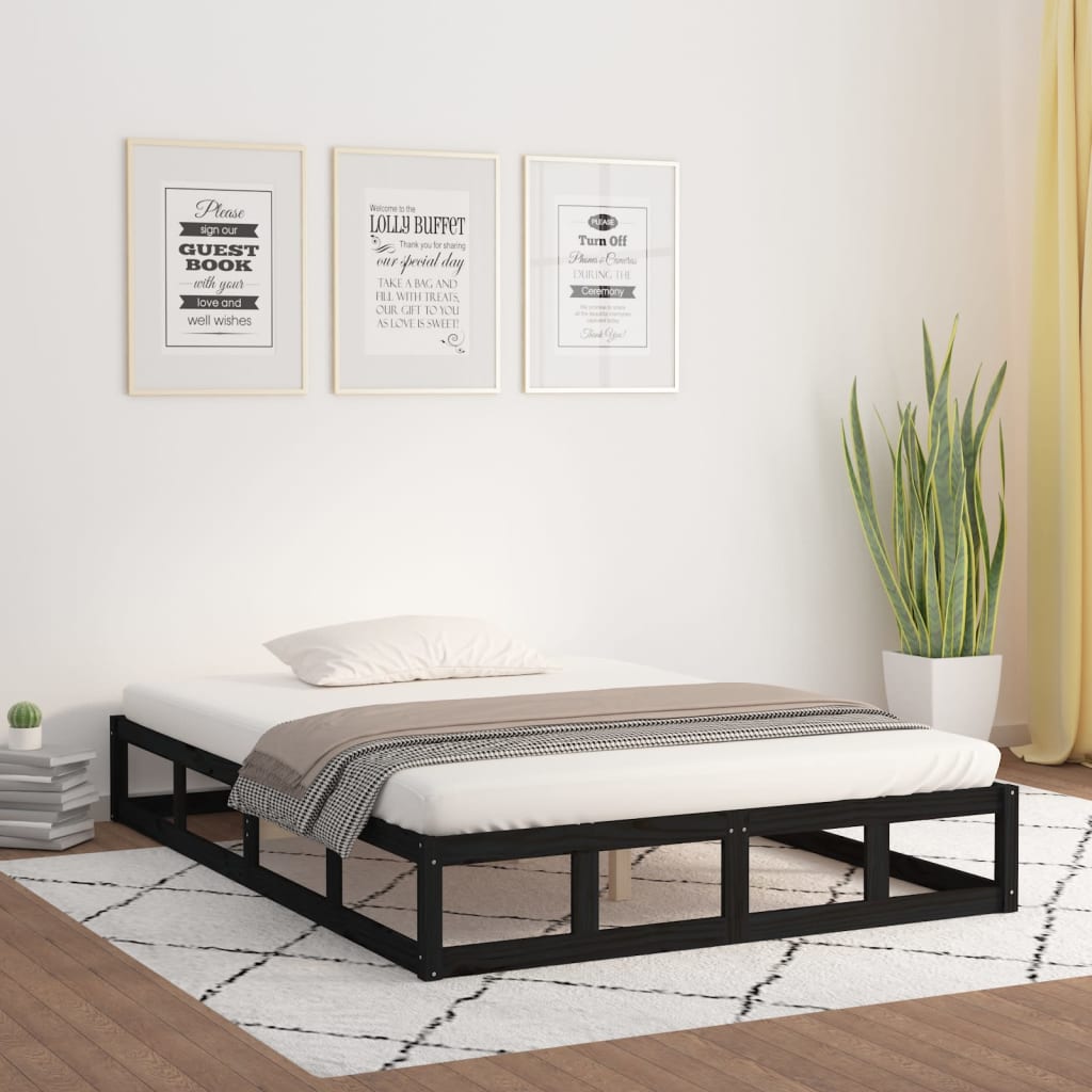vidaXL Okvir za krevet crni 140 x 200 cm od masivnog drva